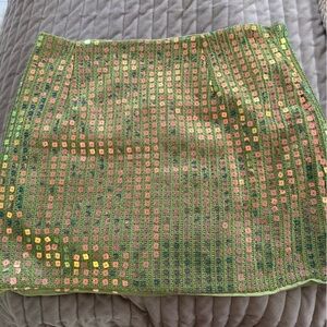 Green Sequin Knit Top - Multicolor Square Sequins
